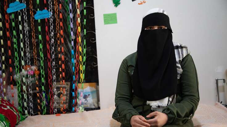 Northwestern Syria, Atarib, western Aleppo countryside. Huda*, 25, lives with a paralysis in her lower back since February 2023, when she found herself caught in the devastating earthquake that hit her home. Today, she’s very limited in her movements and needs to spend most of her time at home but still refuses to give up on her dreams of becoming a teacher.